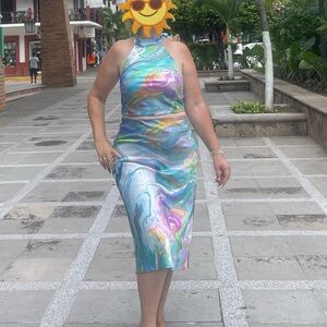 Sigrid Olsen Blue and Purple Swirl Midi Skirt Set